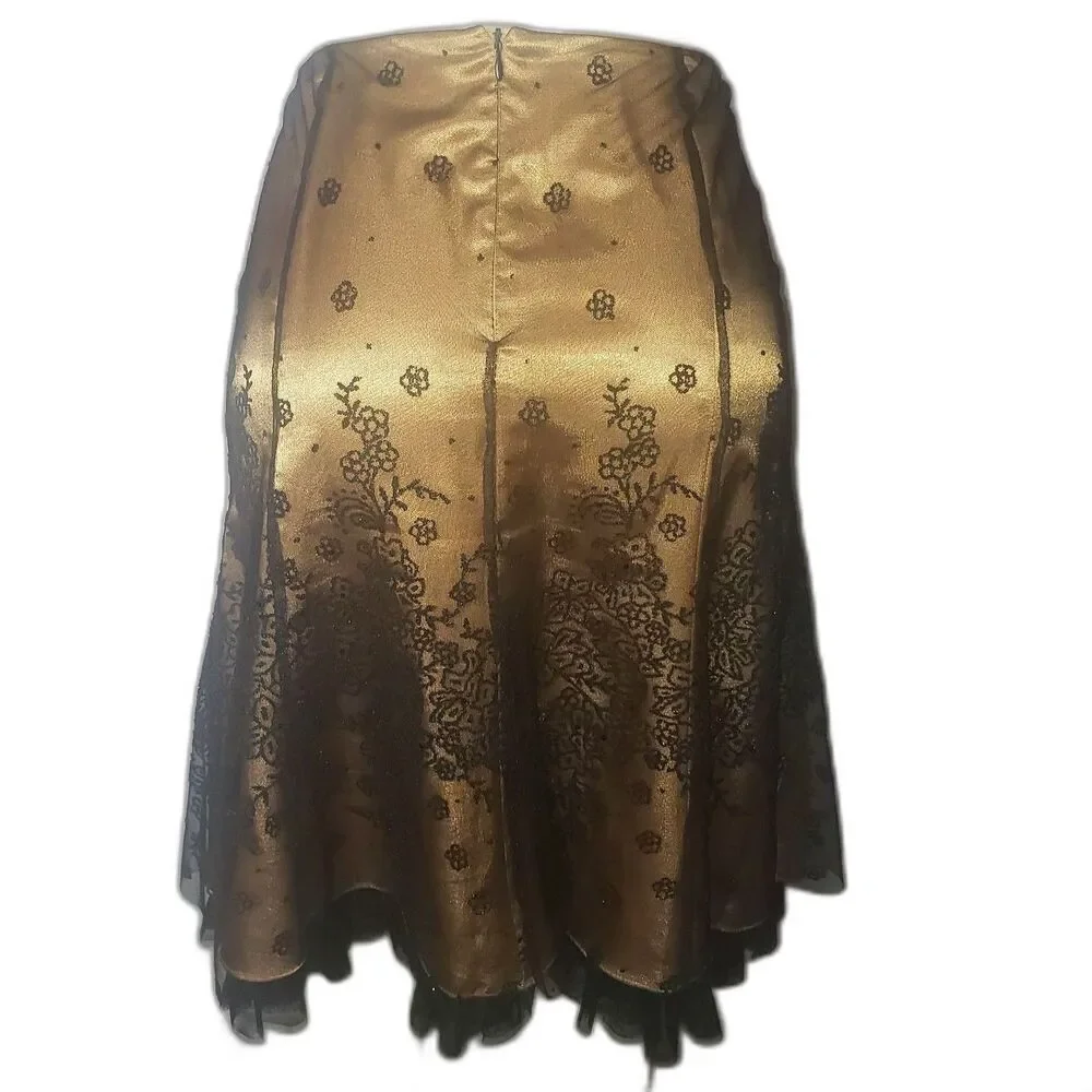 Adrianna Papell Skirt Floral Embroidered Satin Mesh Overlay Formal Womens 14